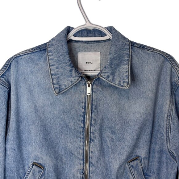 Mango blue collared full zip denim bomber jacket size M - Picture 5 of 14